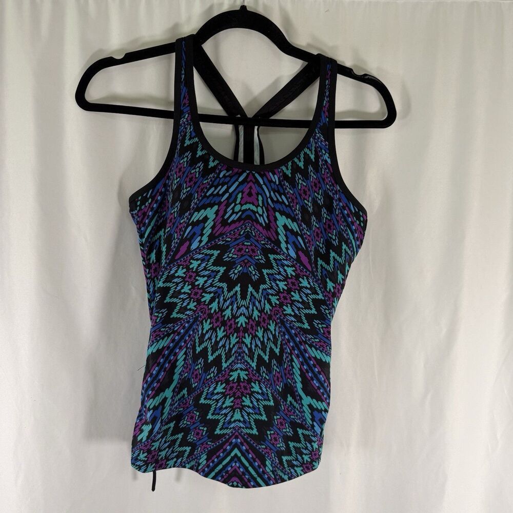 Athleta Swim Top Women's Small Black Y-Back Ruched Sides Padded Cups